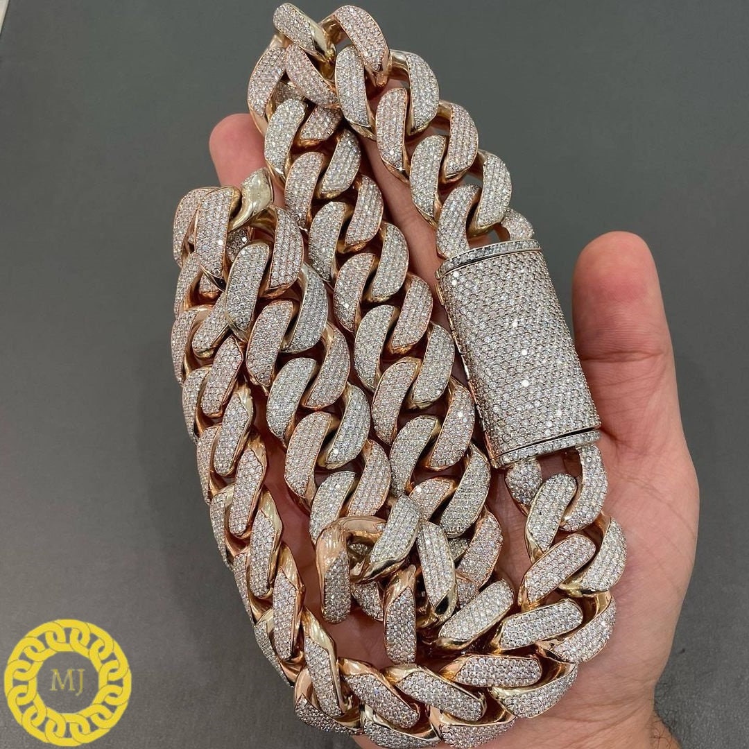 Heavy Solid 925 Sterling Silver Men's VVS1 Moissanite Diamonds Studded Cuban Chain,Icedout Rapper chains,20mm wide, Quality Box Clasp