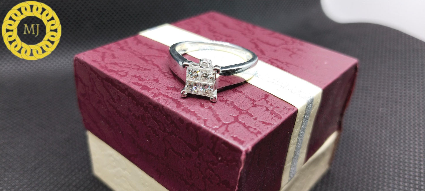 18 k white gold 4 stone princess cut diamond ring, Princess ring , Diamond engagement ring, solid gold ring, Diamond band, gift for her