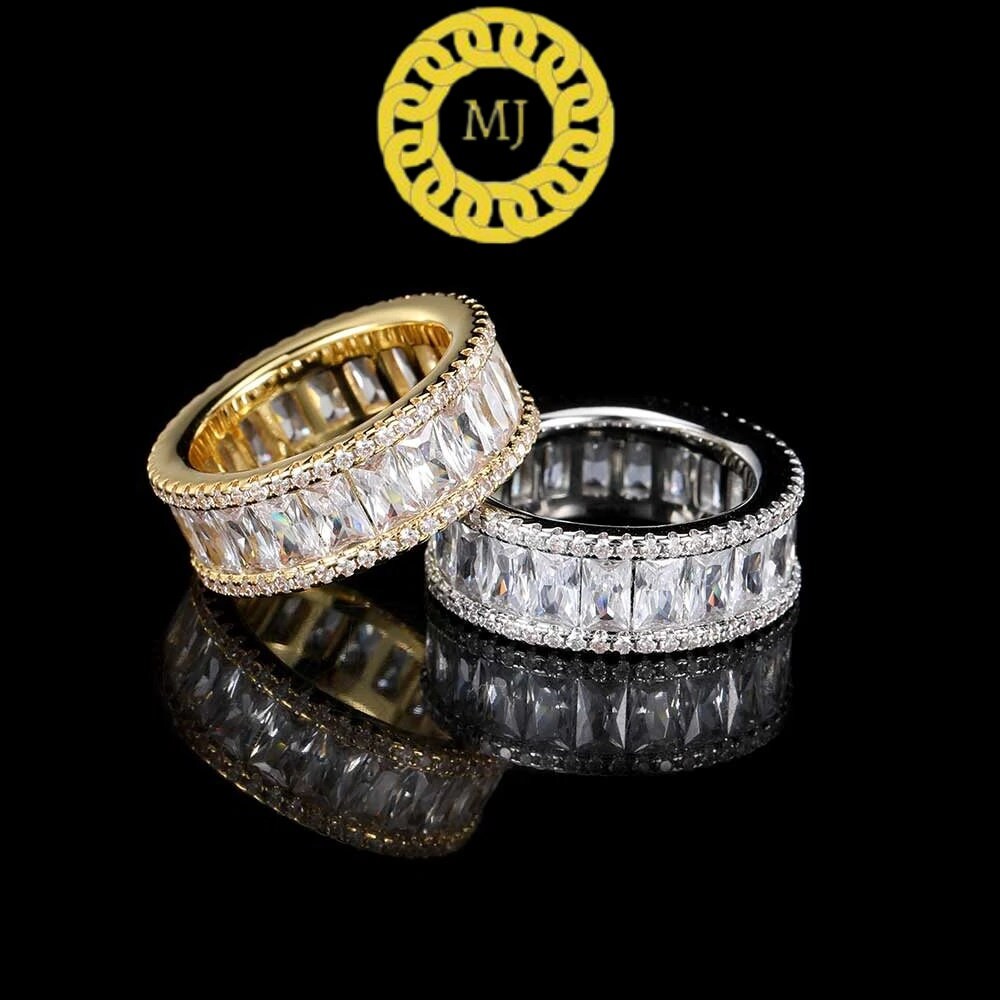 Unique men's Moissanite baguette Eternity band | men's band in Sterling Silver | 8mm Infinity band for men | Gifts for him| ICY Hiphop band