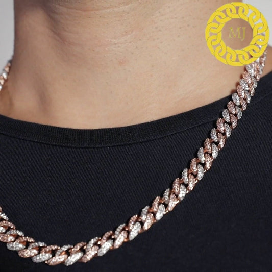 8mm VVS Moissanite Diamond Prong Link Chain 925 Sterling Silver Cuban Link Necklace GRA Certificate VVS Clarity D Color Pass Diamond Tester