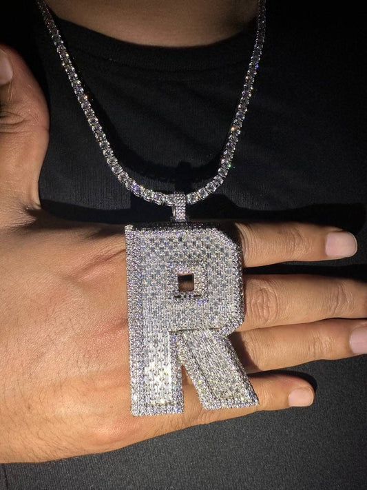 Moissanite Baguette Font Hip Hop Custom Name Necklace,Iced Out Pendant,Initial R Letter Personalized Pendant,Icy Necklace ,R letter pendant