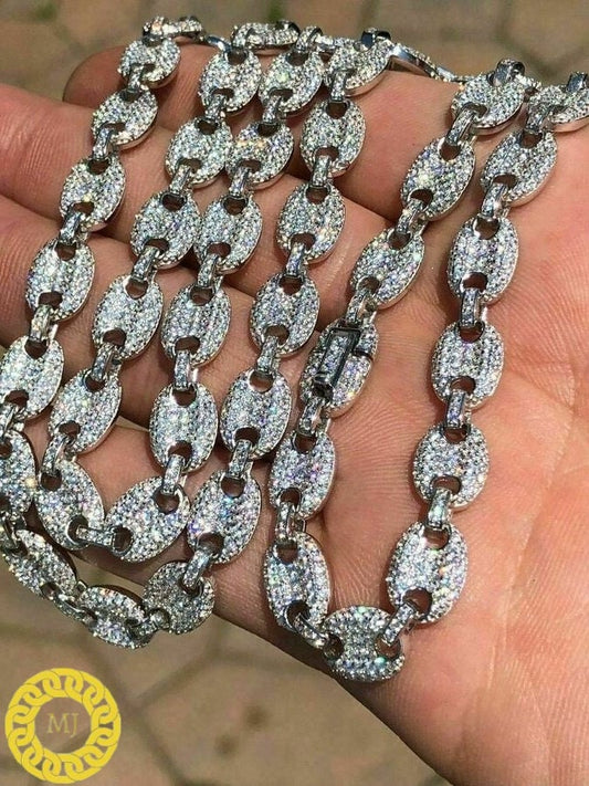 Moissanite VVS1 diamonds Solid 925 Sterling Silver Men's Mariner Puff Links Iced out Moissanite Chain-8mm wide 18-28" Inch" 18k Gold plated