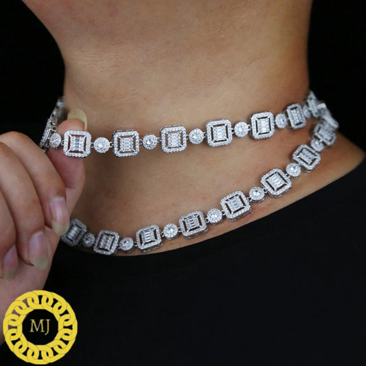 8mm NEW Style Cushion square Tennis Necklace Iced Out Tennis Chain VVS1 moissanite Stones Hip Hop Bling Rapper ,925 Silver Necklace