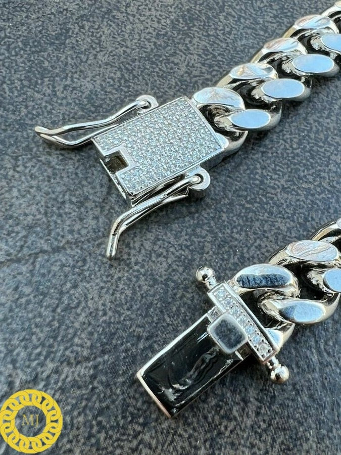 Cuban Curb Link Chain |Rapper Chain|925 Solid Sterling Silver| VVS1 Quality Moissanite | Passes Diamond Tester| Icedout Box Clasp | 5-10.5MM