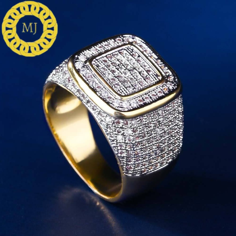Square Micro Pave Set Diamond Ring, Moissanite Iced Out Diamond Ring For Men , Wedding Groom's Ring, Diamond Signet Ring, Hip-Hop Men's Ring