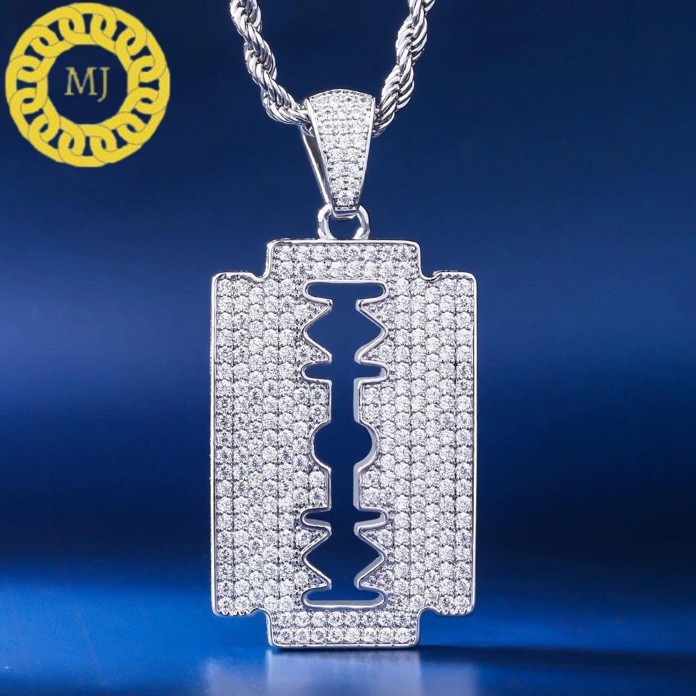 Icedout Razor Blade Necklace - Moissanite Razor Blade Pendants-Custom Men Necklace - Men's necklaces - Men's Jewelry - Icy Razor Blade Charm