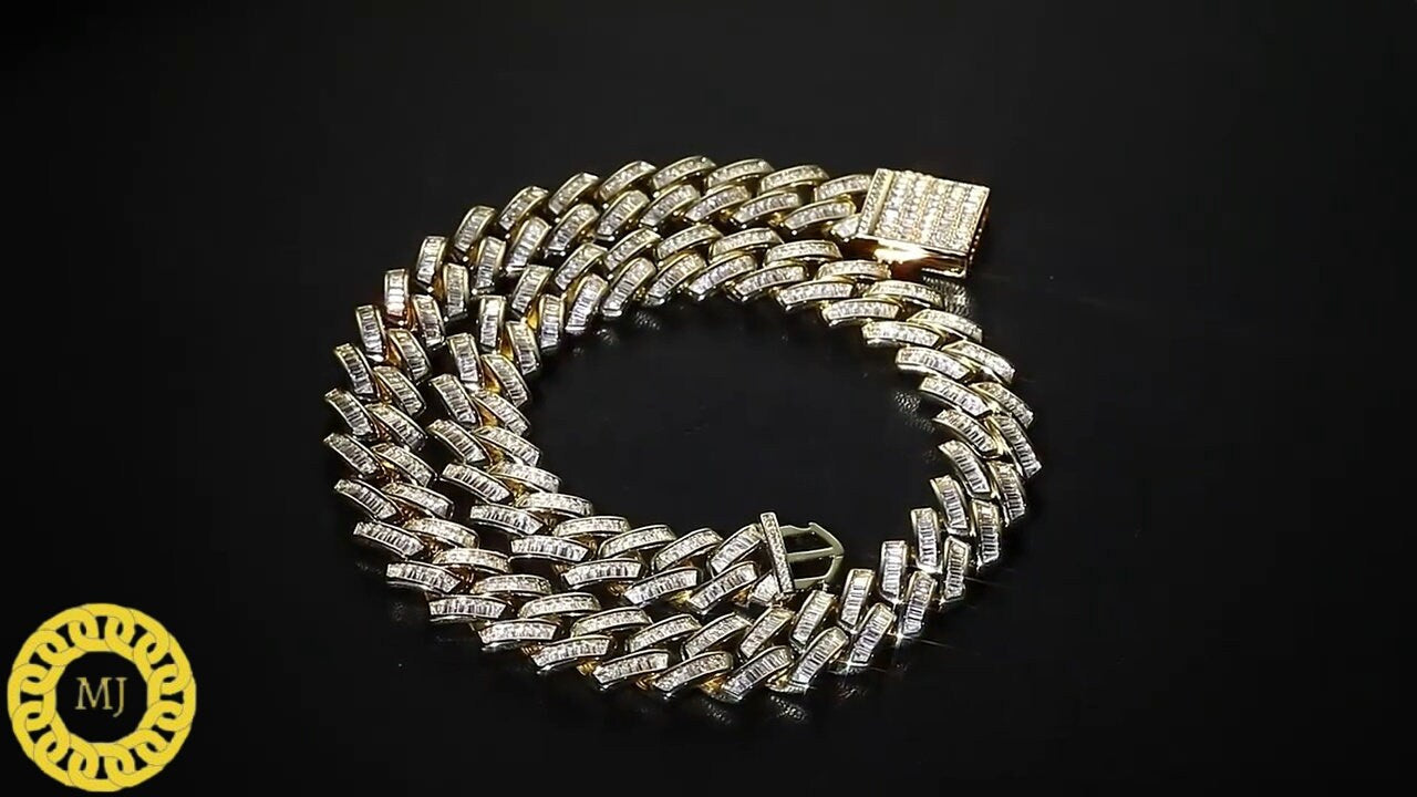 VVS1 Baguette Moissanite Diamonds Pass Tester | Miami Cuban Chain | 18mm 16-28” Fine Quality Box Clasp | HipHop Necklace|HeavyCuban Necklace