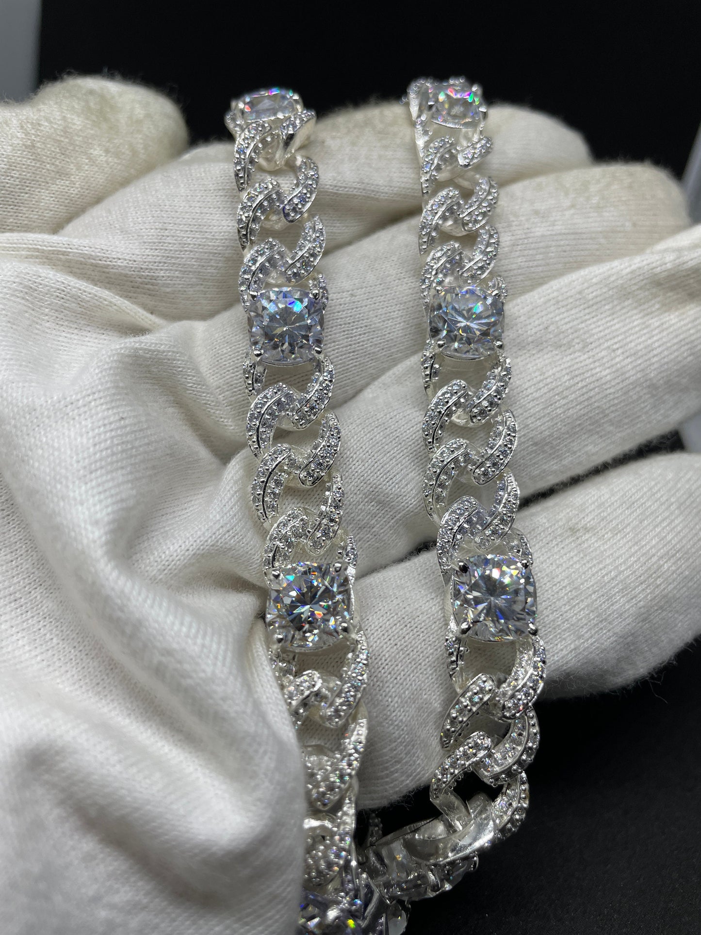 Heavy Solid 925 Sterling Silver Men's VVS1 Moissanite Diamonds Studded Cuban Chain,Icedout Rapper chains,10mm wide,Quality Clasp,Cushion