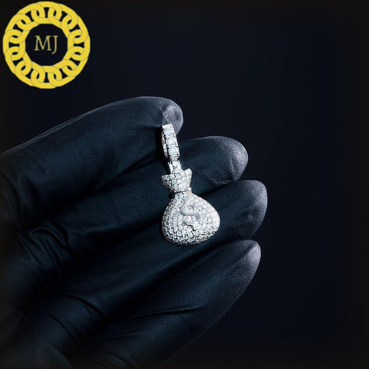 Moneybag Hip Hop Pendant Money Bag Pendant Charm MoneyBag Pendant Iced Money Bag Iced Moneybag Silver Gift Hiphop Moissanite Diamond Pendant