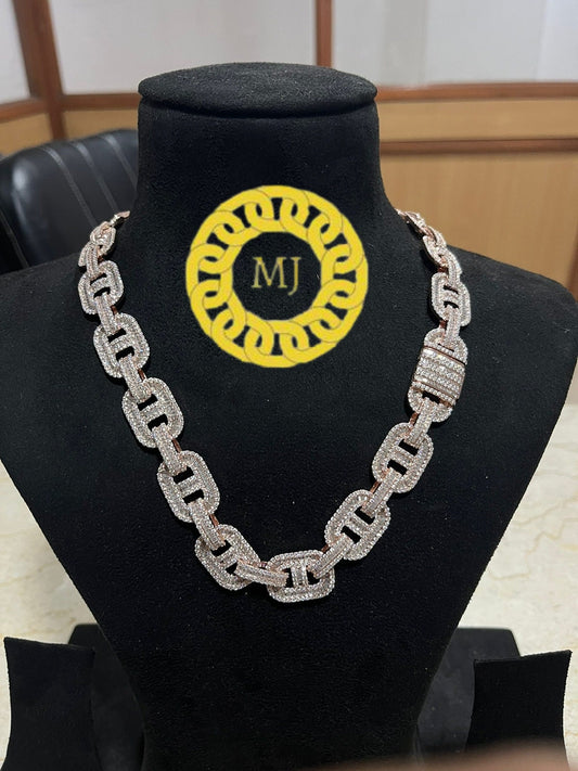 Heavy Solid 925 Sterling Silver VVS1 Baguette Moissanite Diamond Chain-16mm Ice True Baguette Stone  mezo  Link Chain 14k gold finish