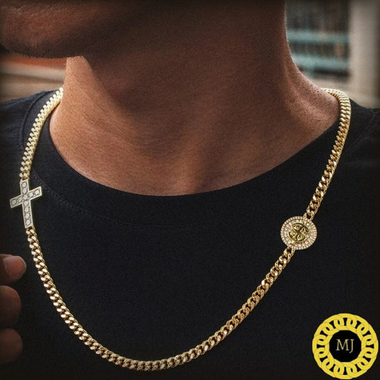 6MM Cuban Chain With Cross and Dollar coin , Ice Rapper Necklace,Moissanite Silver necklace, Layer necklace,Hiphop Necklace,Dollar Necklace