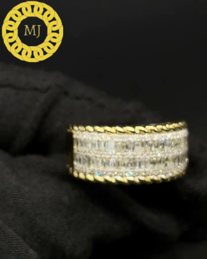 Unique men's Moissanite Diamonds baguette band | men's band in Sterling Silver | 12mm half Infinity Icedout band for men | ICY Hiphop band