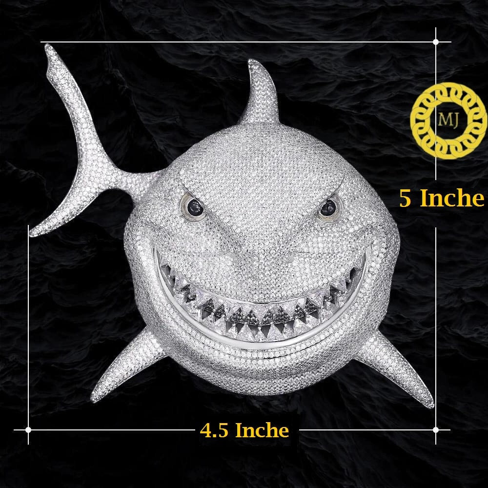 Iced Out Shark Pendant Necklace Gifts for Him,Hip Hop Jewelry Icy Shark Necklace With Cuban Chain,VVS Moissanite Shark Necklace Choker Charm