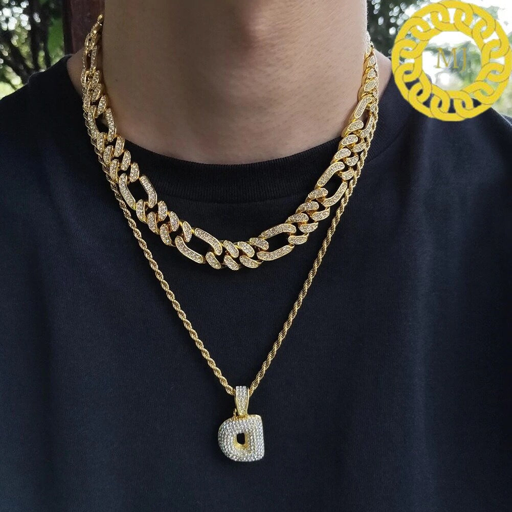13MM VVS1 Moissanite Diamond Miami Cuban Figaro Chain With 14k White Gold Finished In Sterling Silver 925,16"-28'' ,Pass The Diamond Tester