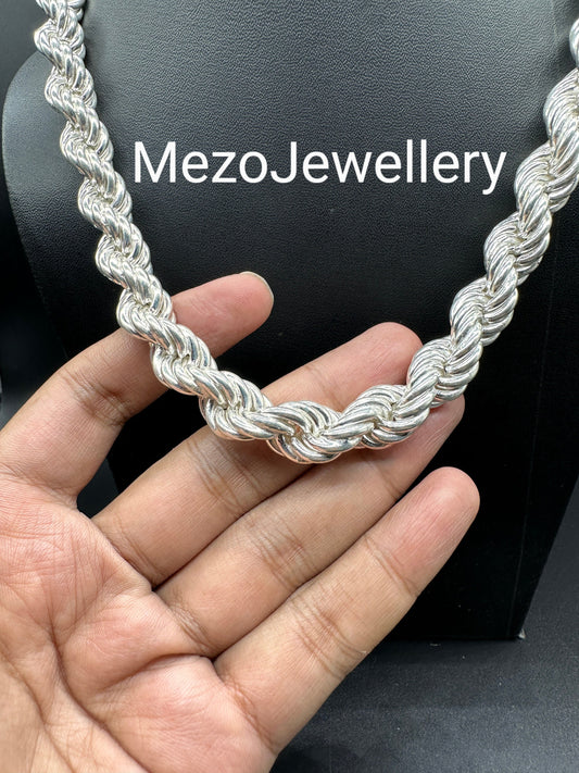 Men's 12 MM width Real Solid 925 Sterling Silver HEAVY SOLID Rope Chains 18" - 30", Rope Chain, Rope necklace, Hip hope chain, Rappers chain