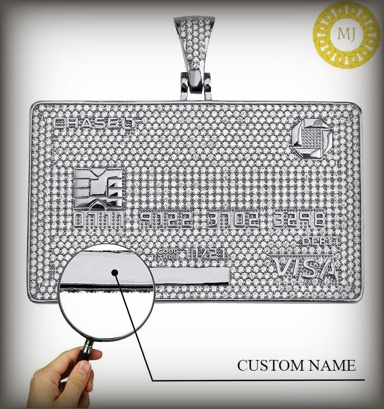 HIP HOP PENDANT,Moissanite Pave Diamond Hip hop Credit Card Pendant, Sterling Silver Hip Hop Pendant , Mens Hip Hop Pendant , Git For Him