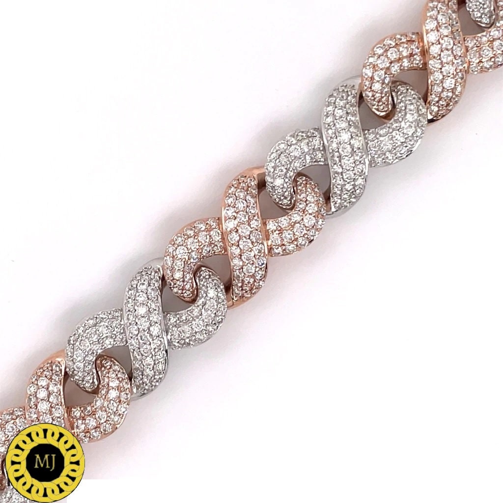 Ice VVS Clarity Moissanite Infinity Bracelet Rapper,Solid 14mm Bracelet, Iced out cuban link chain,icedout Diamond Bracelet, Hip hop jewelry