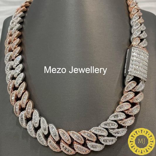 Heavy Solid 925 Sterling Silver Men's VVS1 Moissanite Diamonds Baguette Studded Cuban Chain,Icedout Rapper chain,22mm wide,Quality Box Clasp