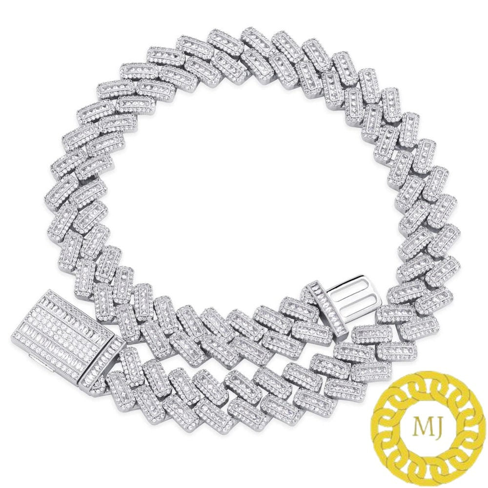 Heavy Solid 925 Sterling Silver Men's VVS1 Moissanite Baguette Studded Cuban Chain,Icedout Rapper chains,20mm wide, Quality Box Clasp