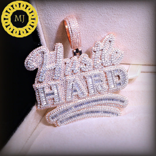 Baguette big hustle hard pendent NEW Hustle Hard Popular Name Pendant ,Iced Out Hip Hop Jewelry,Rap, Rapper, Diamond Covered Free Rope Chain