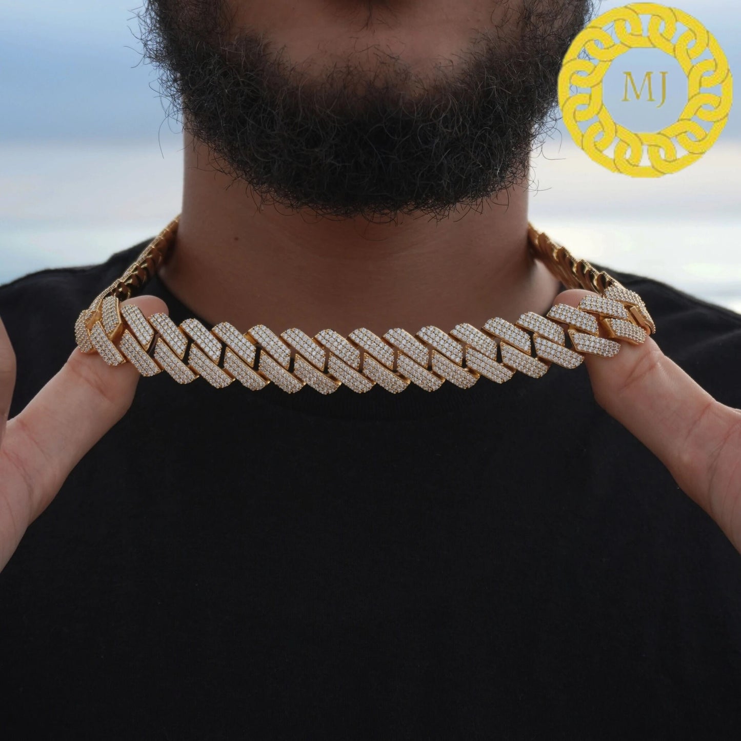 Heavy Solid 925 Sterling Silver Men's VVS1 Moissanite Diamonds Prong Studded Cuban Chain,Icedout Rapper chains,19 mm wide, Quality Box Clasp
