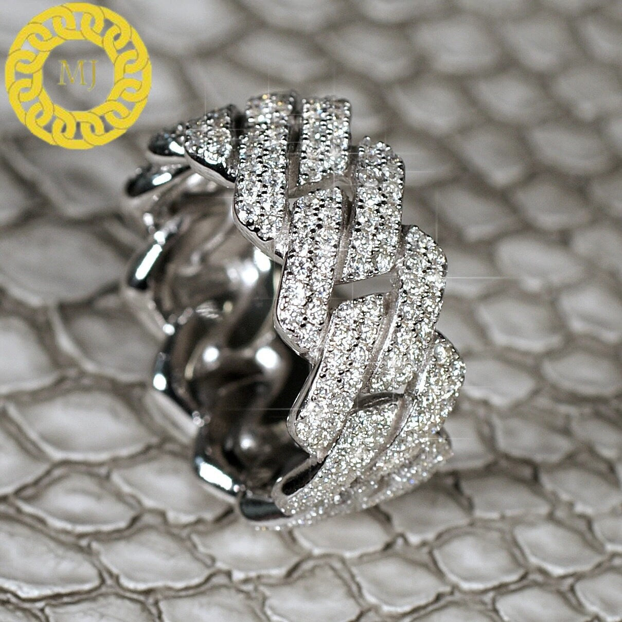 11 mm Moissanite Diamond Cuban link Ring, 925 Solid Silver Pave Cuban Ring Best Selling,Men's, Women's, Unisex Ring,iced Hiphop Cuban band