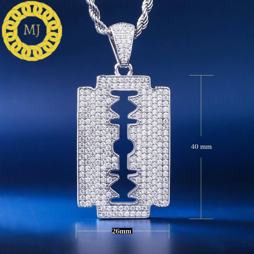 Icedout Razor Blade Necklace - Moissanite Razor Blade Pendants-Custom Men Necklace - Men's necklaces - Men's Jewelry - Icy Razor Blade Charm