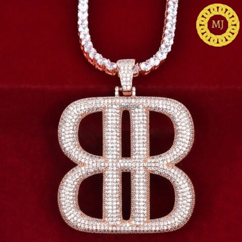 925 Silver Icy "BB" Moissanite Diamond, Iced Out "BB" Moissanite Diamond Pendant,Streetstyle Diamond Pendant,Dope Moissanite Diamond Jewelry