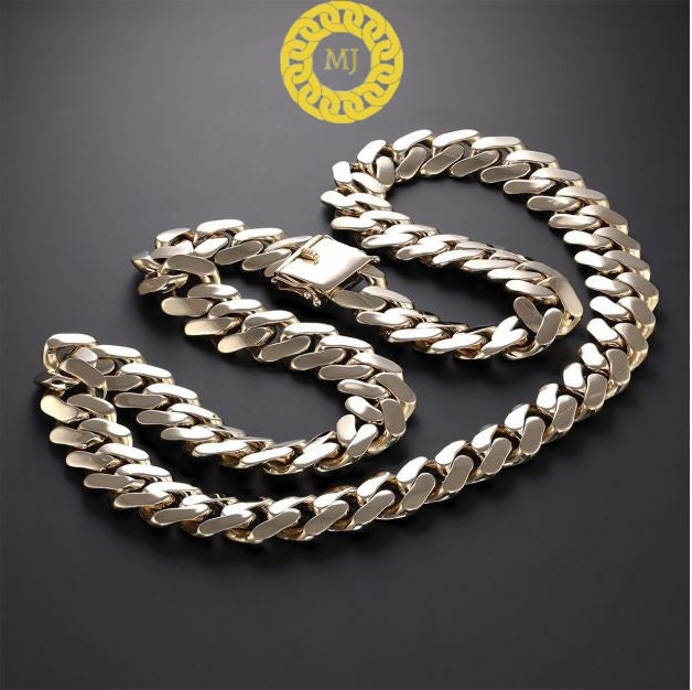 20mm Gold Plated Cuban link chain Men's Heavy Solid 925 Sterling Silver Miami Cuban Link Chain,wide 18"-28"Inch with Fine quality Box Clasp