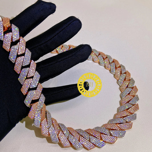 Heavy Solid 925 Sterling Silver Men's VVS1 Moissanite Diamonds Studded Cuban Chain,Icedout Rapper chains,20mm wide, Quality Box Clasp