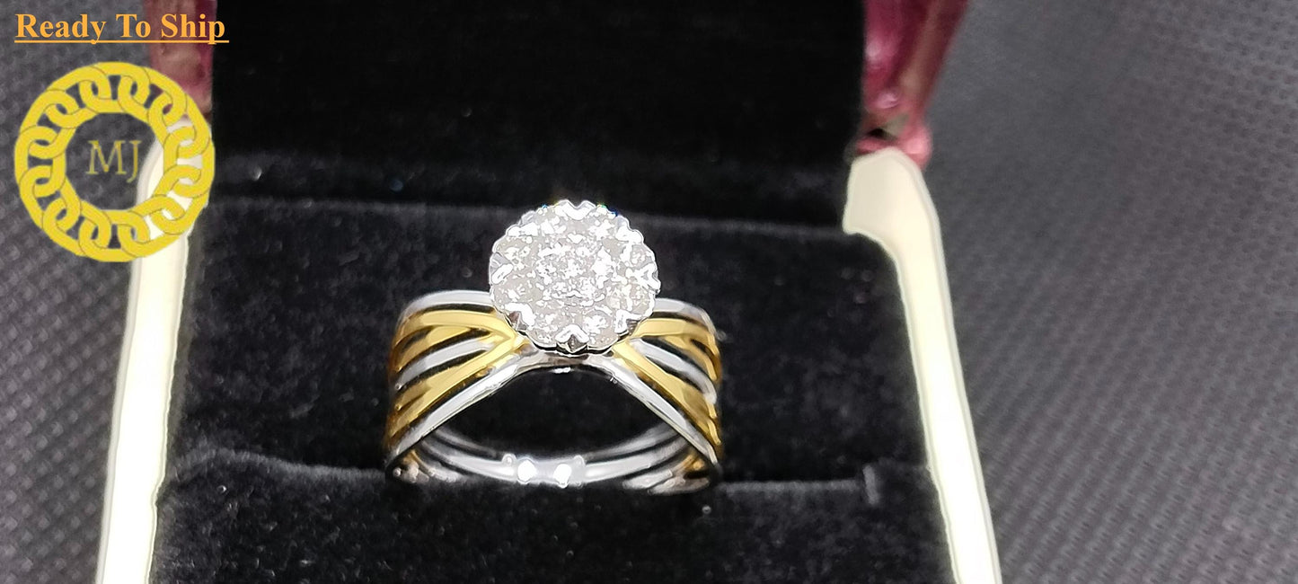 Round Pressure Setting Diamond Engagement Ring 18k Solid Gold Diamond Wedding Ring Vintage Ring Art Deco Diamond Ring Anniversary Gift