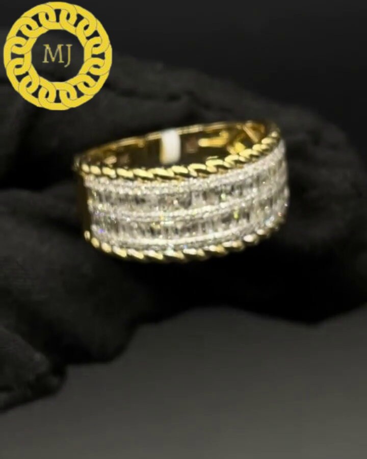 Unique men's Moissanite Diamonds baguette band | men's band in Sterling Silver | 12mm half Infinity Icedout band for men | ICY Hiphop band