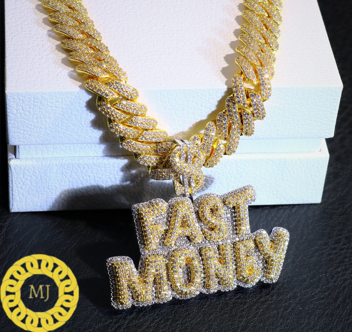 Moissanite Fast money necklace,New Iced Out Bling Letters Fast Money Pendant Necklaces Gold Color,Dollar Symbol Charm Men's Hip Hop Jewelry