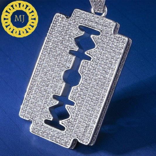 Icedout Razor Blade Necklace - Moissanite Razor Blade Pendants-Custom Men Necklace - Men's necklaces - Men's Jewelry - Icy Razor Blade Charm