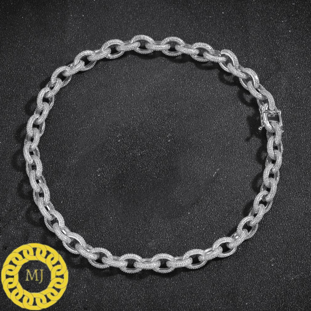 12MM Rolo Cuban Chain | 14K Yellow Gold Finished in 925 Solid Silver | VS1 Quality Moissanite | 16-28 Inches, pass diamond Tester ,Icy chain