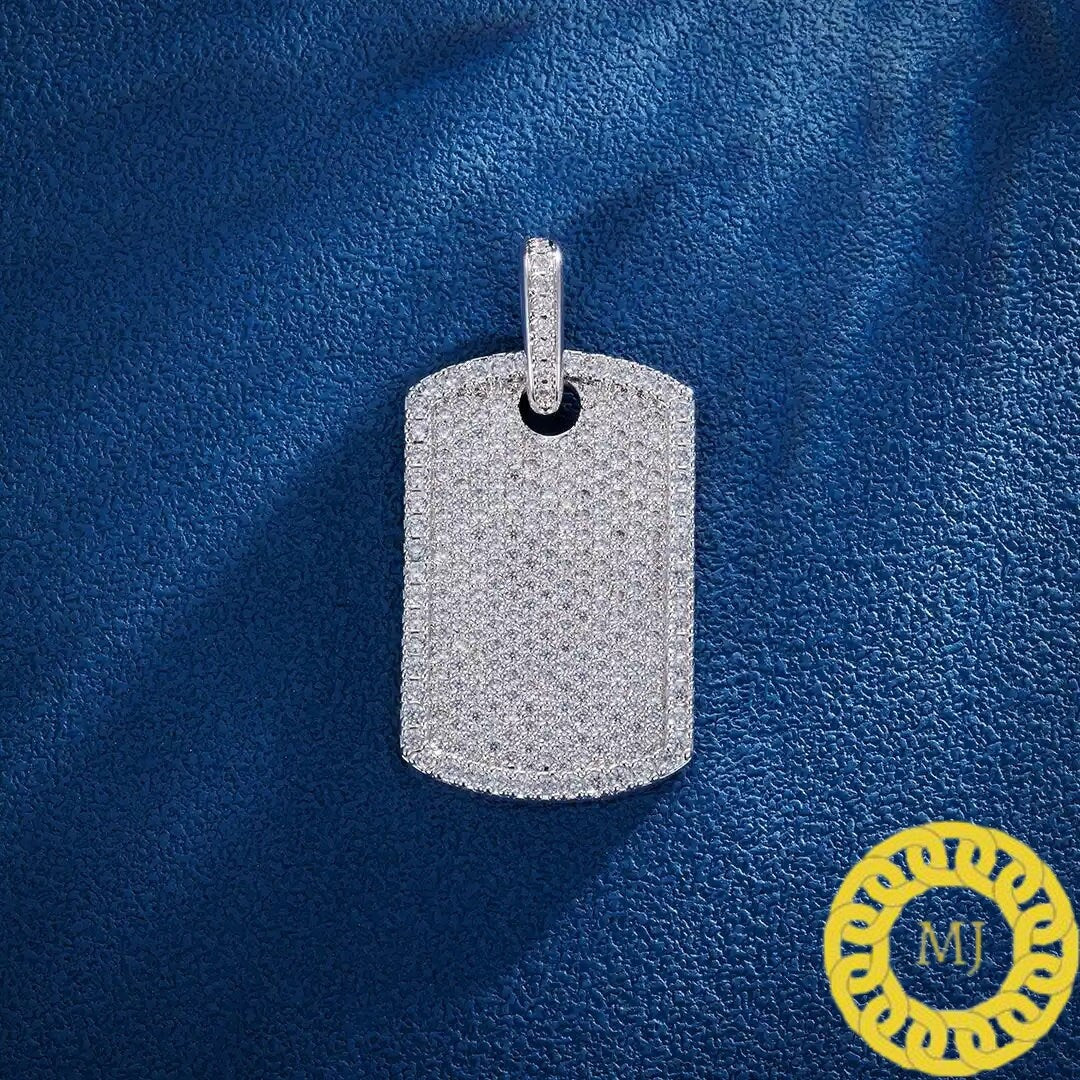 Solid 925 Silver Icedout MOISSANITE DOG Tag Pendant, customize diamond pendant, Idealist Fully iced out pendant, Rapper Pendants