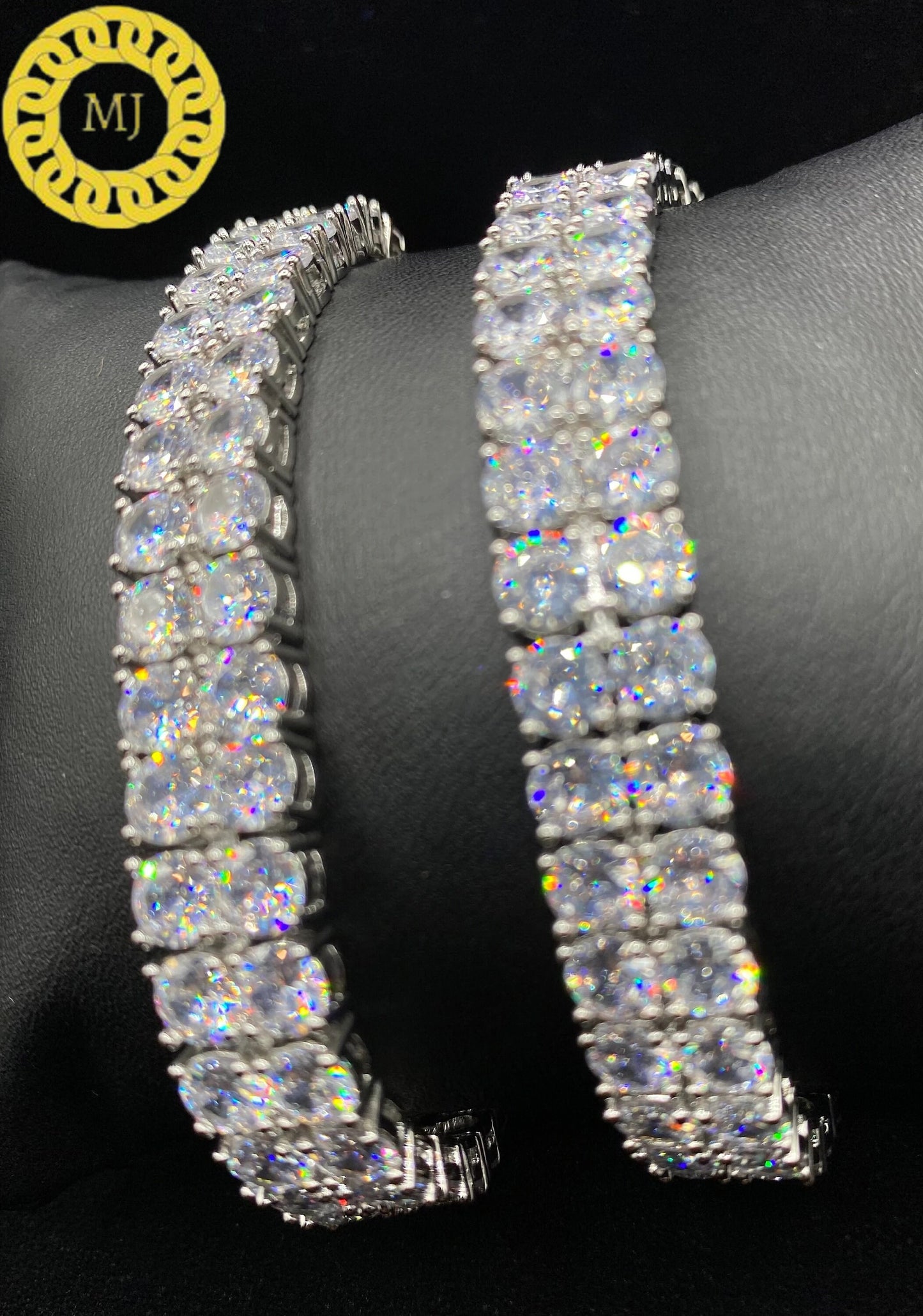VVS1 Moissanite Diamond double raw Bracelet 925 Silver Hip Hop Men's Prong tennis Bracelet Moissanite Iced out 12MM ,Best Gift For Him & Her
