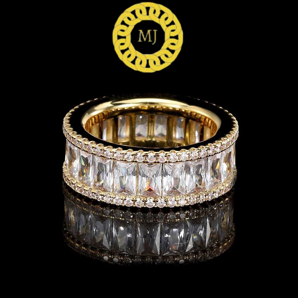 Unique men's Moissanite baguette Eternity band | men's band in Sterling Silver | 8mm Infinity band for men | Gifts for him| ICY Hiphop band