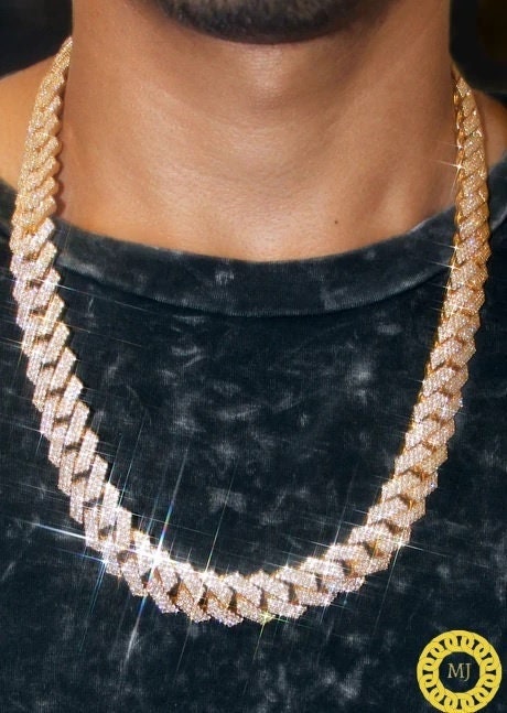 Heavy Solid 925 Sterling Silver Men's VVS1 Moissanite Diamonds Studded Cuban Chain,Icedout Rapper chains,17 mm wide, Quality Box Clasp