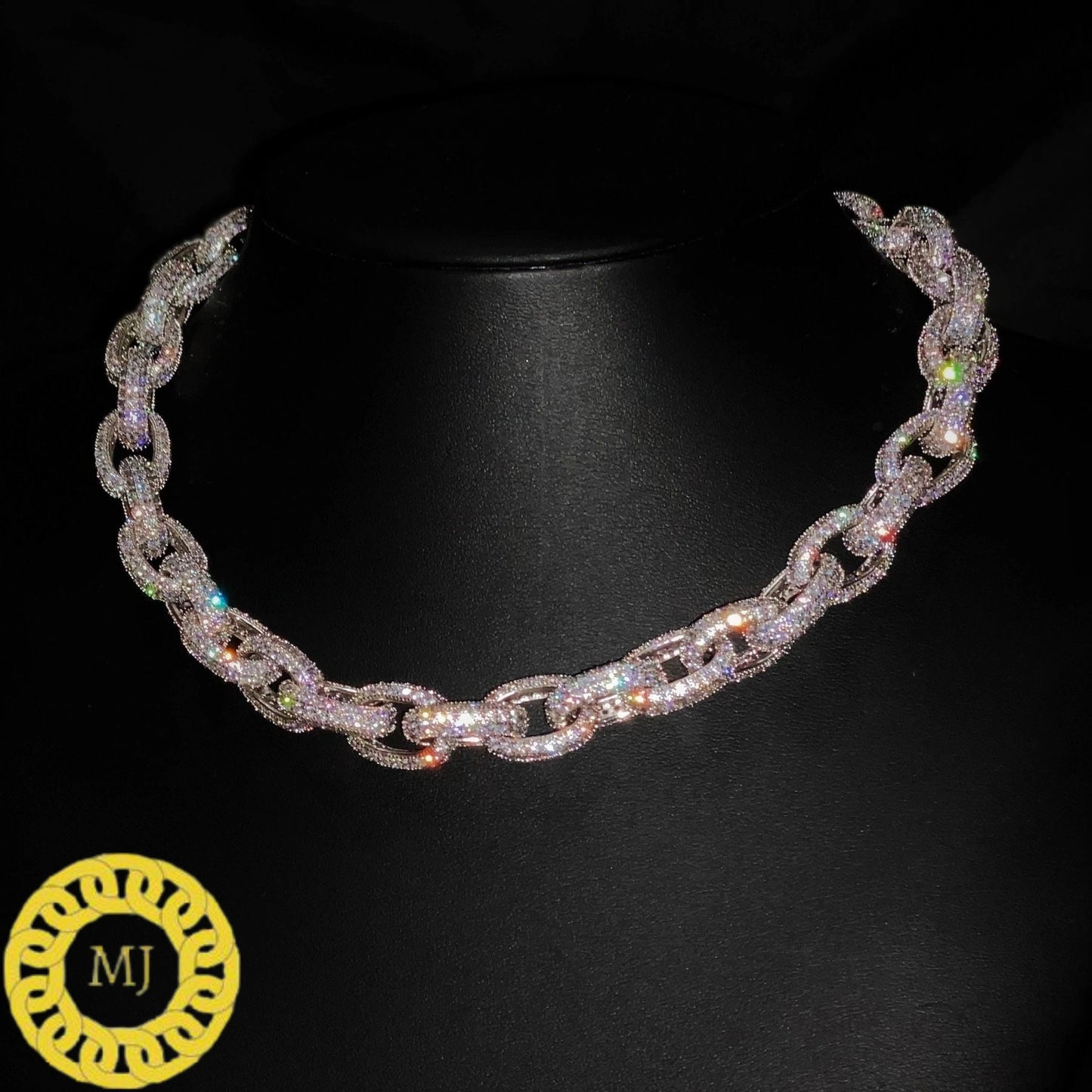 12MM Rolo Cuban Chain | 14K Yellow Gold Finished in 925 Solid Silver | VS1 Quality Moissanite | 16-28 Inches, pass diamond Tester ,Icy chain