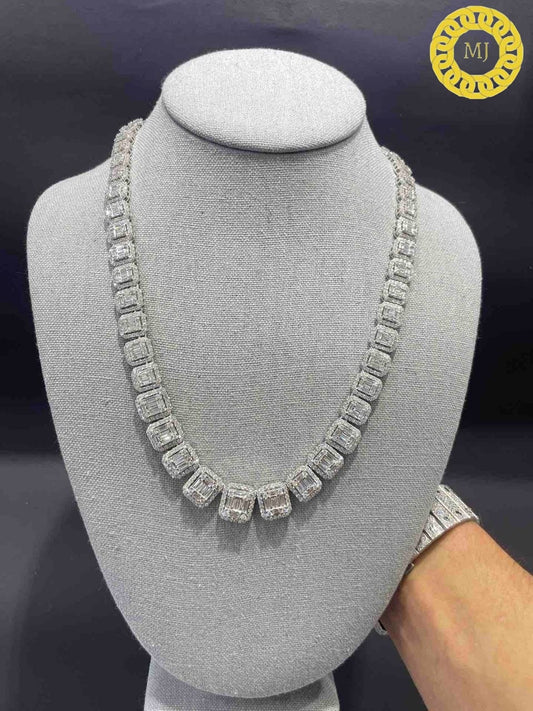 Heavy Solid 925 Sterling Silver Baguette VVS1 Moissanite Diamonds Studded Cuban Chain,Icedout Rapper chains,12 mm wide, Quality Box Clasp