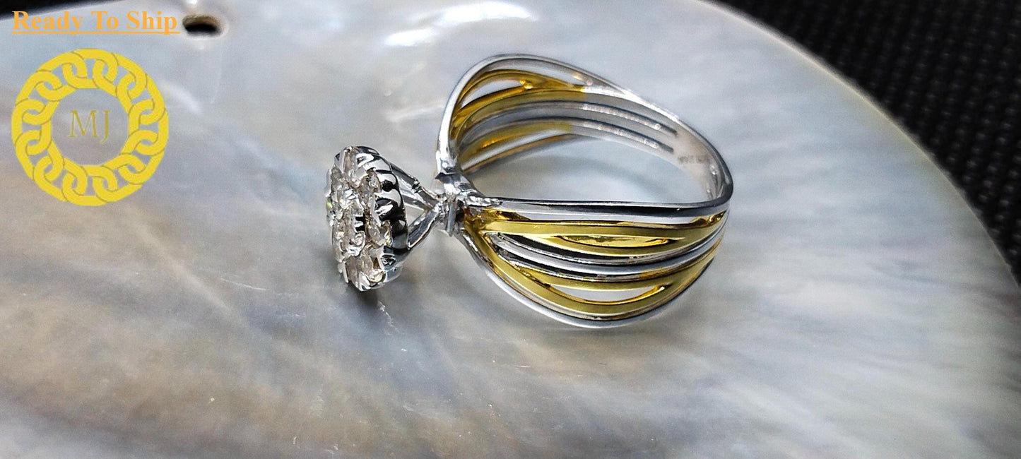 Round Pressure Setting Diamond Engagement Ring 18k Solid Gold Diamond Wedding Ring Vintage Ring Art Deco Diamond Ring Anniversary Gift