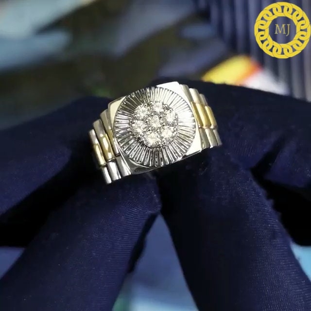 Micro Pave Set Diamond Ring, VVS1 Moissanite Iced Out Diamond Ring For Men , Wedding Groom's Ring, Diamond Signet Ring, Hip-Hop Men's Ring