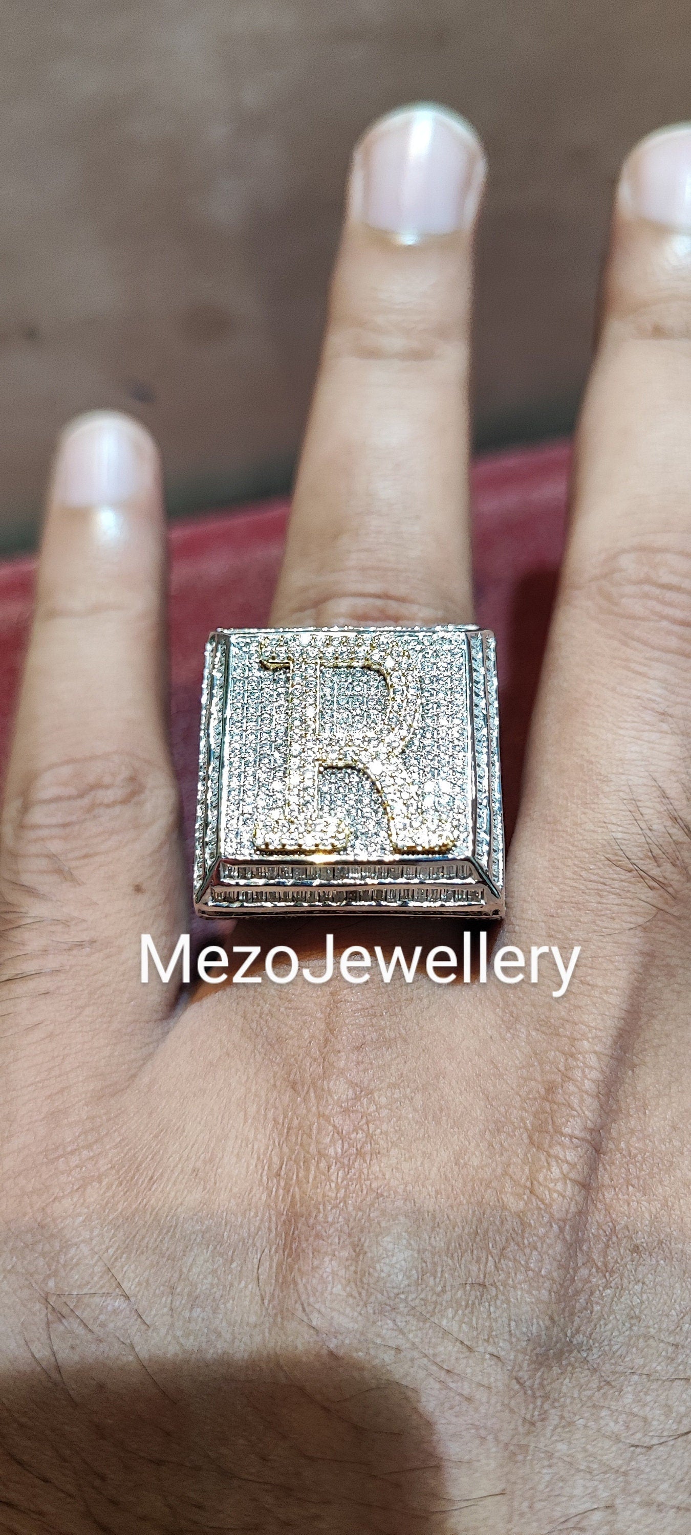 Iced "R" Letter Ring, Moissanite diamond Championship Ring, Custom Logo Ring, Custom Alphabet Letter Ring, Hip Hop Ring, big 925 Silver ring