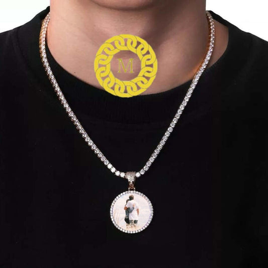 Customize Photo Pendant in Real Moissanite Diamonds For Men's and Women's/ 14k Yellow Gold Plated Silver/ Custom Photo, Passing any Tester