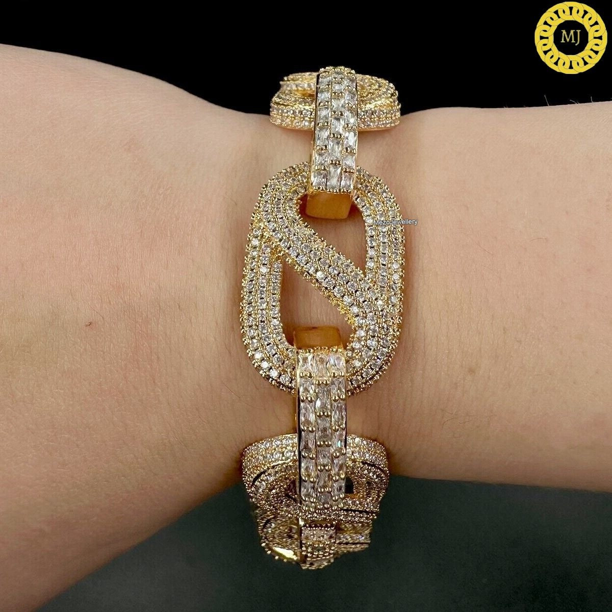 Heavy Solid 925 Sterling Silver | VVS1 Moissanite Diamonds Studded |Curb Bracelet-20mmwide 6-9 Inch" | 18k Gold plated Iced Out Bracelet