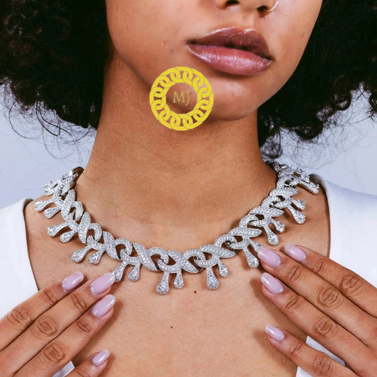 15MM Infinity Drip Cuban Curb Chain | Pear shape moissanite | 925 Solid Sterling Silver | 14k White Gold Plated | VVS1 Quality Moissanite