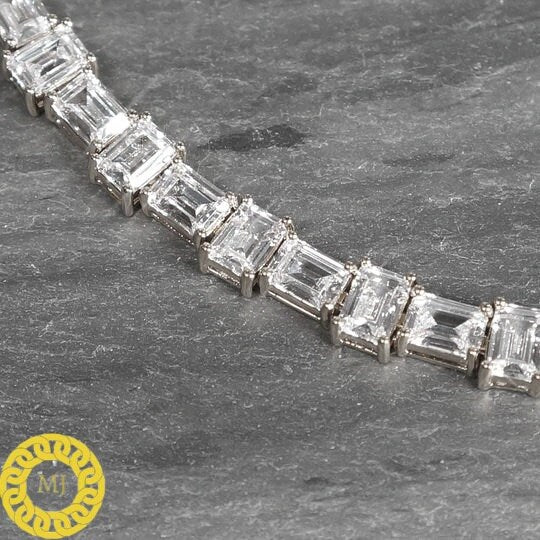 Iced Out Emerald cut Moissanite Tennis chain , Men/women tennis Necklace Bling Hip hop, 925 Solid Silver Tennis Necklace, Gift for him her