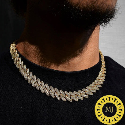 Moissanite Iced Out Prong Miami Cuban Curb Chain,14 mm Miami Curb Necklace,925 Silver Iced Out Miami Curb Chain, Diamond Moissanite Chain