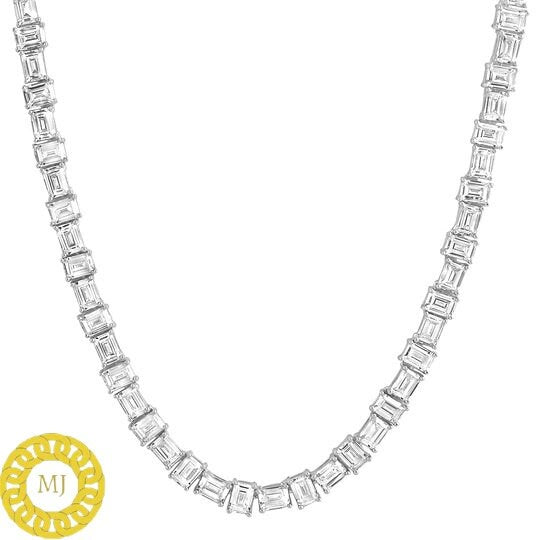 Iced Out Emerald cut Moissanite Tennis chain , Men/women tennis Necklace Bling Hip hop, 925 Solid Silver Tennis Necklace, Gift for him her